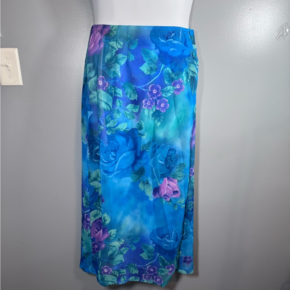 M.J. Carroll Floral Wrap Skirt Sz 16 • Midi Length • Vintage - Picture 4 of 13